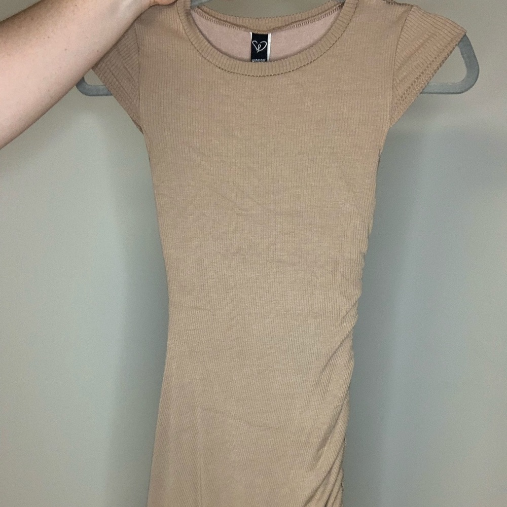 Tan Ribbed Mini Dress